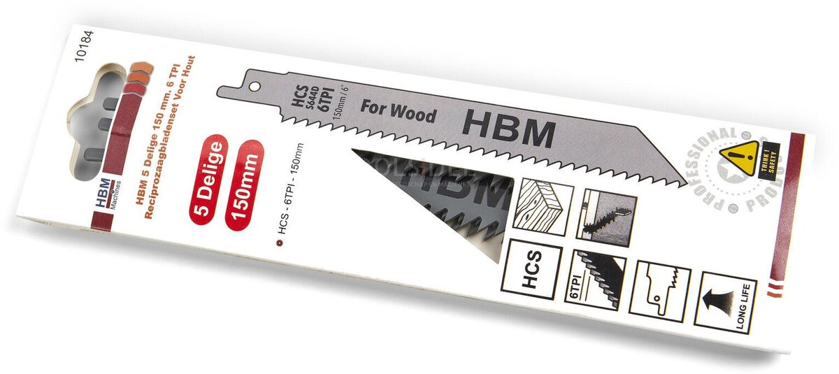 HBM 5-teiliger 150-mm-6-TPI-Stichsägeblatt-Satz für Holz