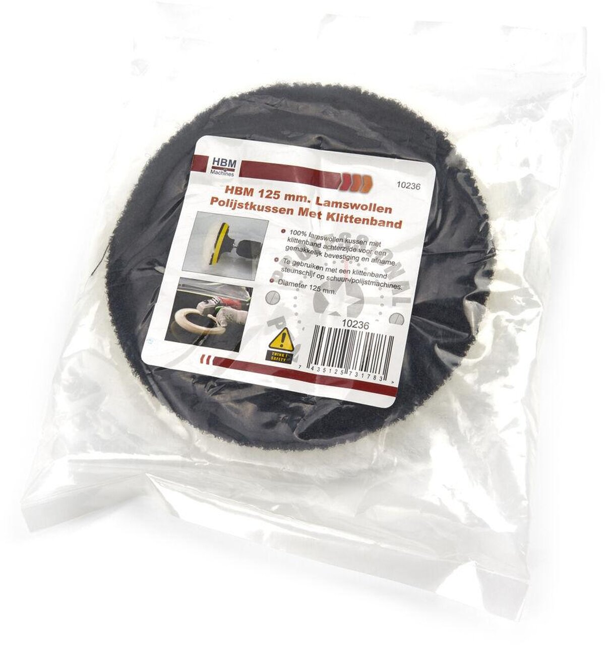 HBM 125 mm. Lamswollen Polijstkussen Met Klittenband