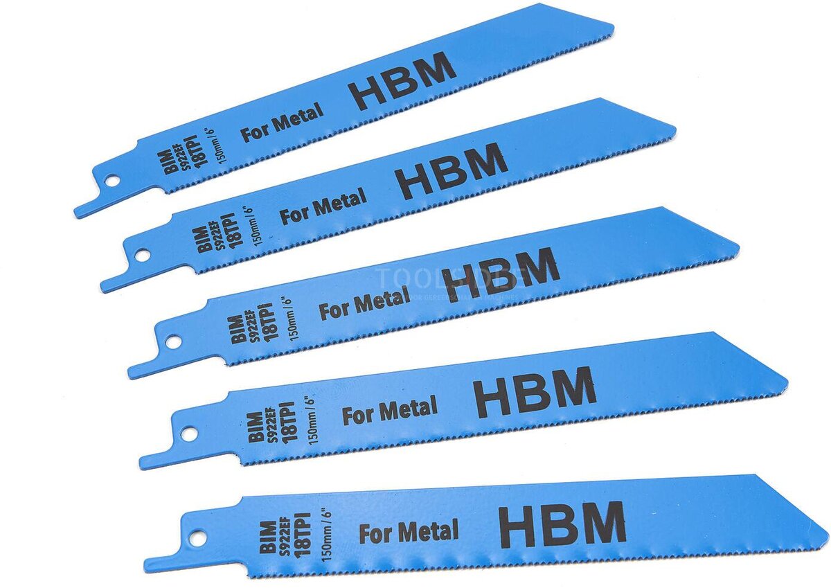 HBM 5 Delige 150 mm. 18 TPI Reciprozaagbladenset Voor Metaal