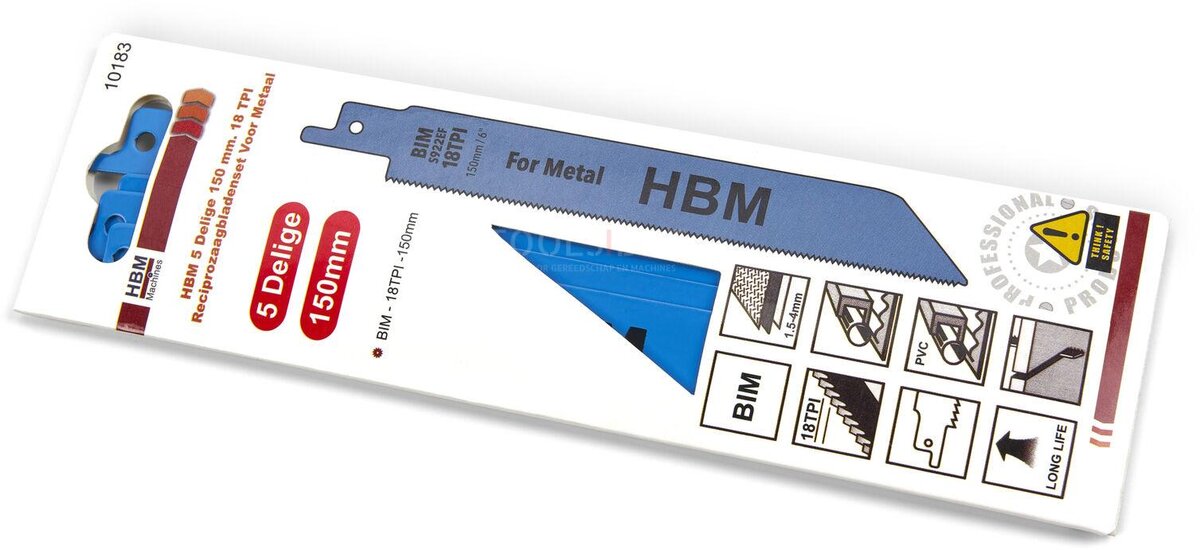 HBM 5 Delige 150 mm. 18 TPI Reciprozaagbladenset Voor Metaal