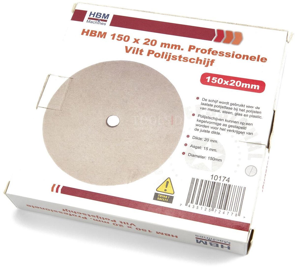 HBM 150 x 20 mm. Professionele Vilt Polijstschijf