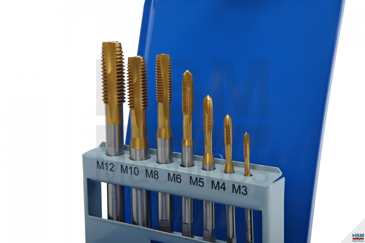 HBM 7-delt HSS - Tinbelagt maskinhanesæt M3-12