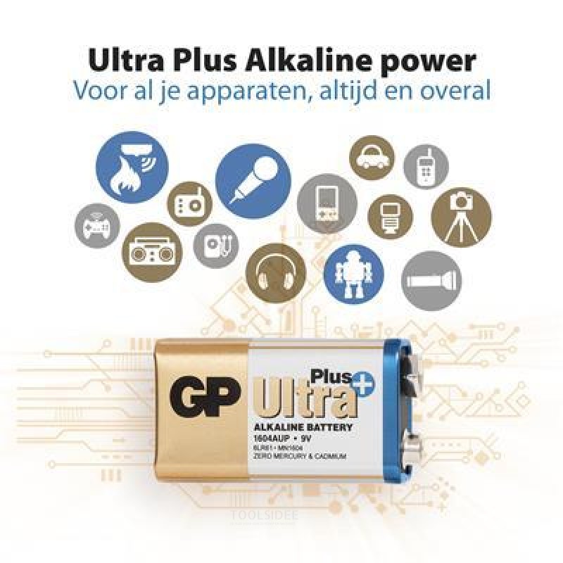 GP 9V batterij Alkaline Ultra Plus 1,5V 1st