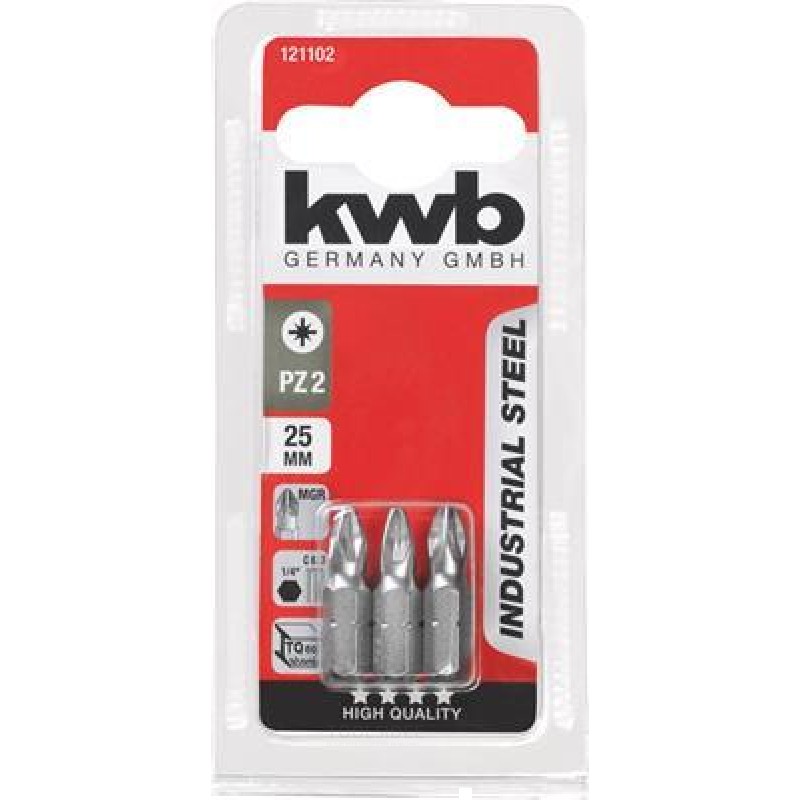 KWB 3 Screw bits 25mm Pz Nr 2 Card