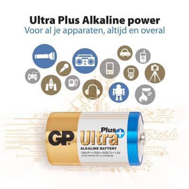 GP D Mono batteri Alkaline Ultra Plus 1,5V 2stk