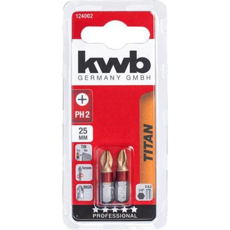  KWB 2 bittiä 25 mm Titanium Ph 2 -kortti