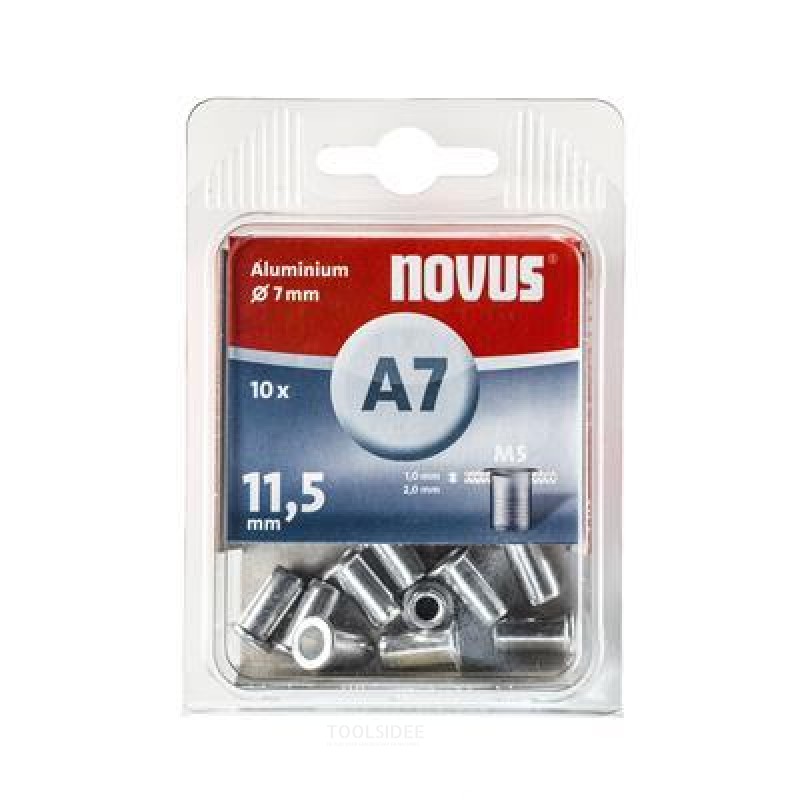 Novus Écrou à sertir aveugle M5 X 11,5 mm, Alu S, 10 pcs