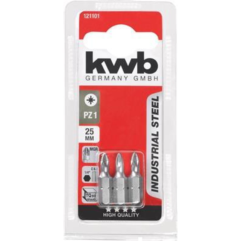 KWB 3 Screwdriver bits 25mm Pz Nr 1 Card