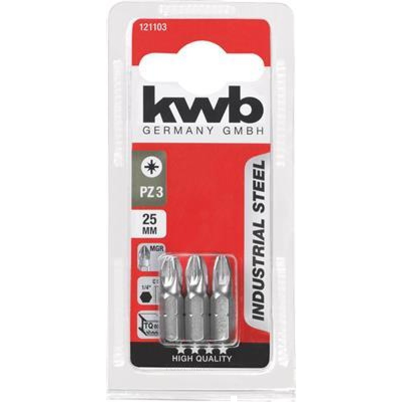 KWB 3 Inserti per viti 25mm Pz Nr 3 Card