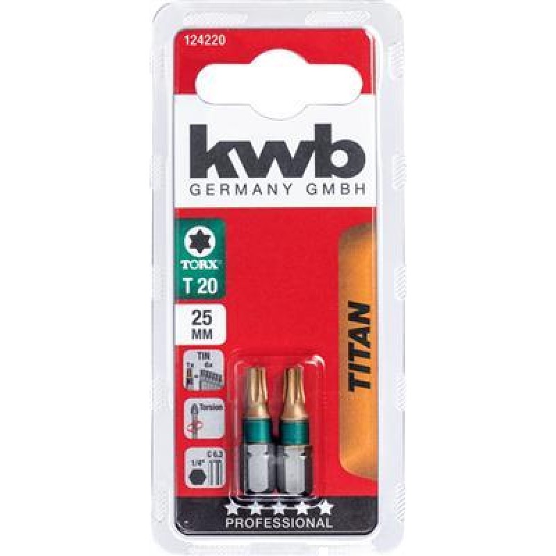  KWB 2 bittiä 25 mm Titanium Torx 20 kortti