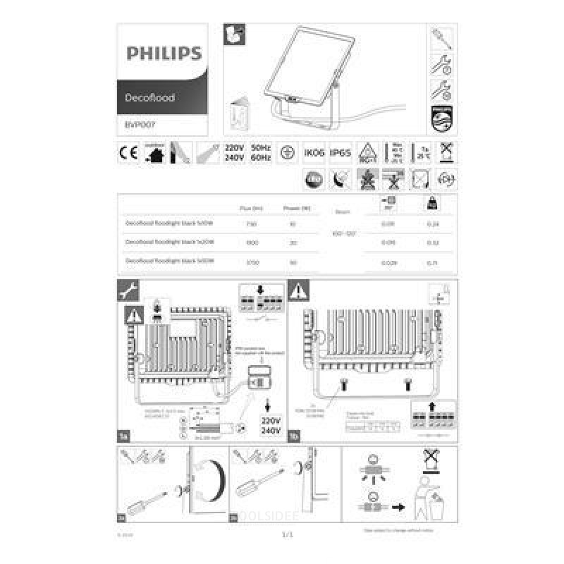 Philips Decoflood projektør sort 1x20W
