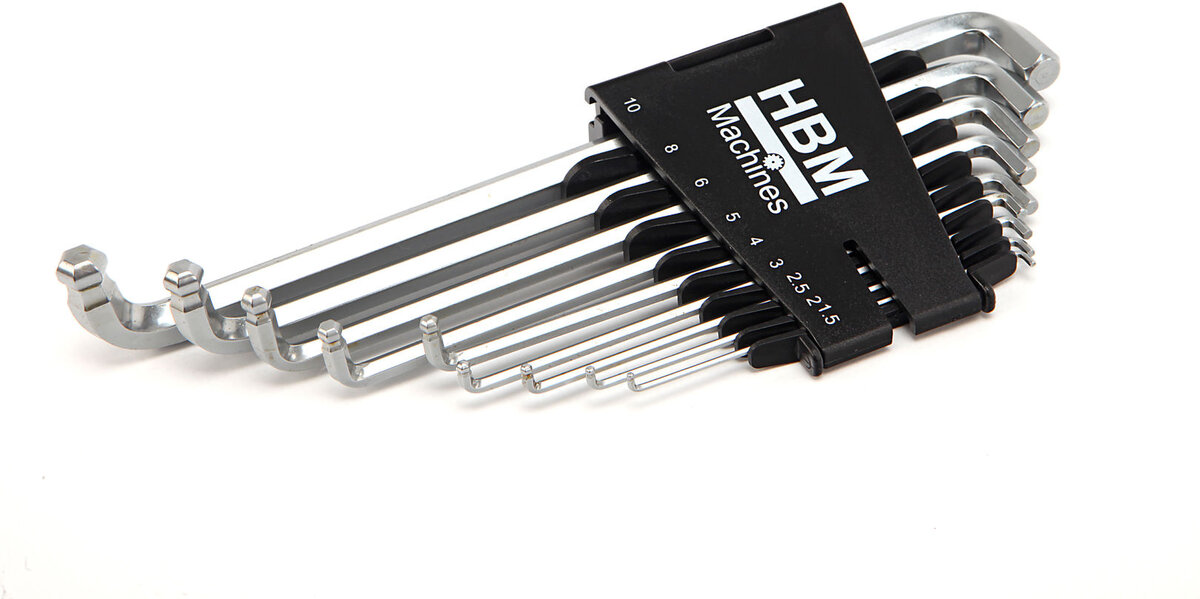 HBM Profi 9-stykke metrisk lang unbracon nøkkel sett med ekstra korte hoder