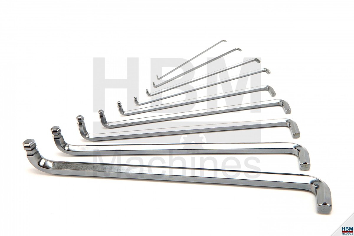 HBM Profi 9-stykke metrisk lang unbracon nøkkel sett med ekstra korte hoder