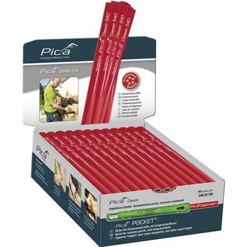 Pica 100stk 540/30 Tømrerblyanter 30cm, display