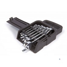 HBM 6-piece short ring, ratchet, open-ended spanner set, English sizes