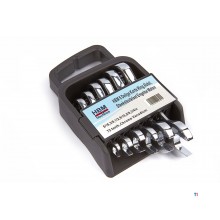 HBM 6-piece short ring, ratchet, open-ended spanner set, English sizes