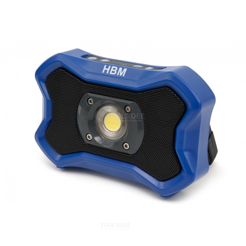 HBM 1000 Lumen dimmbare, wiederaufladbare LED-Bauleuchte mit Bluetooth-Lautsprecher
