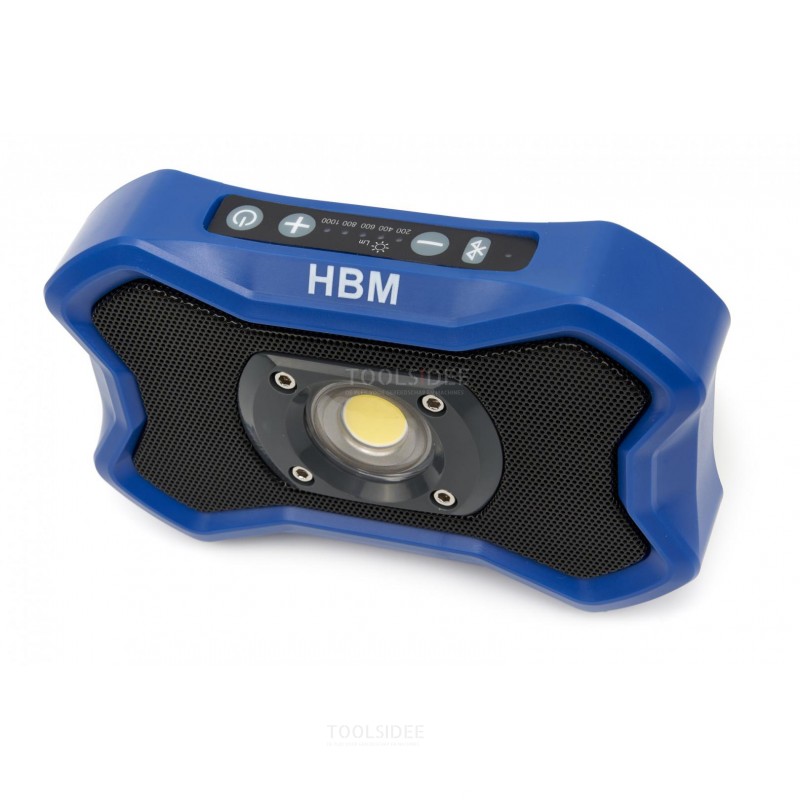 HBM Lampe de chantier LED 1000 lumens, rechargeable et à gradation, avec haut-parleur Bluetooth