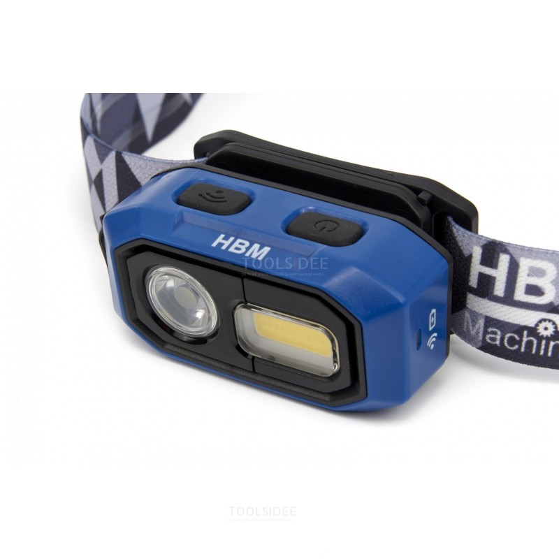 HBM professionelle wiederaufladbare Stirnlampe mit 480 Lumen und drei Funktionen, 10–100 % dimmbar
