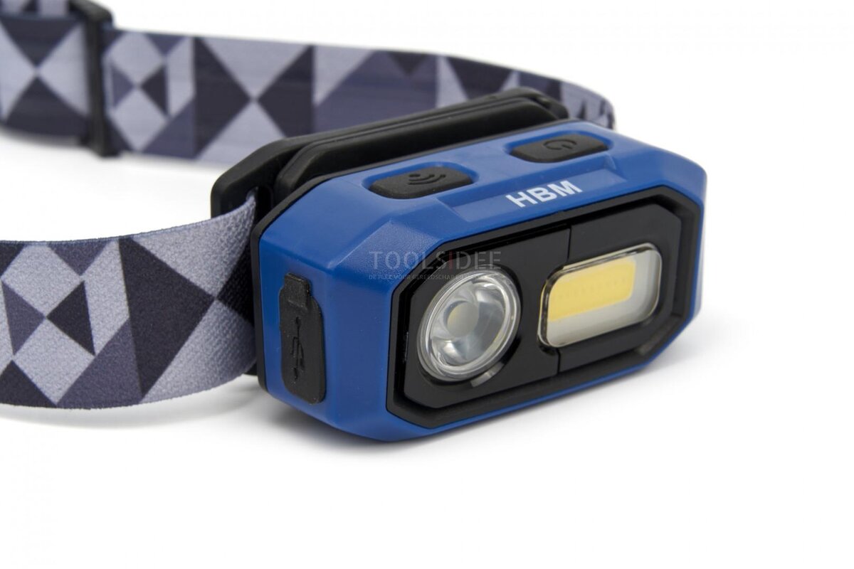 HBM Professionele Oplaadbare Hoofdlamp 480 Lumen, 3 Functies, Van 10 tot 100 % Dimbaar Met Bewegings