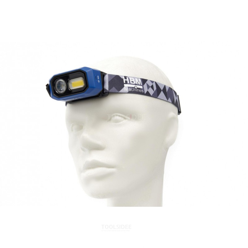 HBM professionelle wiederaufladbare Stirnlampe mit 480 Lumen und drei Funktionen, 10–100 % dimmbar