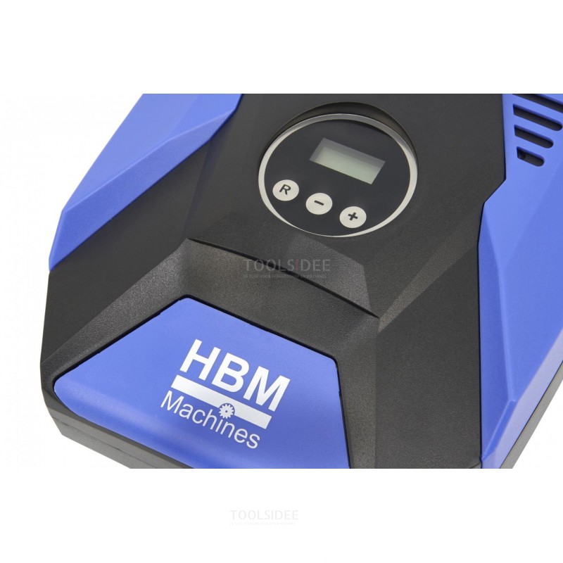 Compresor digital HBM de 12 voltios en bolsa de almacenamiento que incluye juego de accesorios