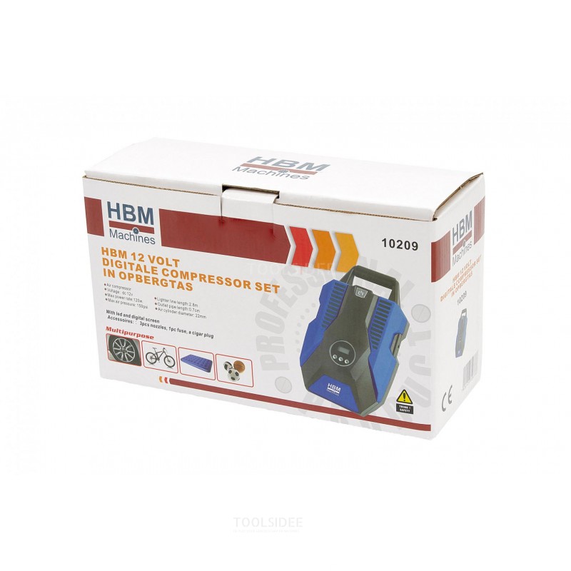 HBM 12 Volt digital kompressorsett i oppbevaringspose inkludert tilbehørssett