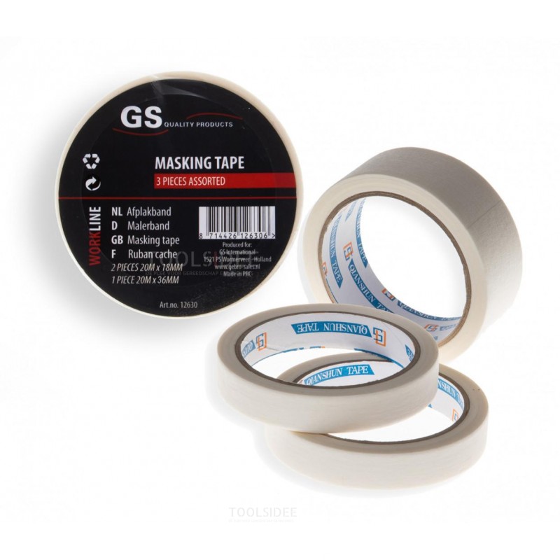 GS kvalitetsprodukter Maskebånd 3 stk 18 / 36mmx20m