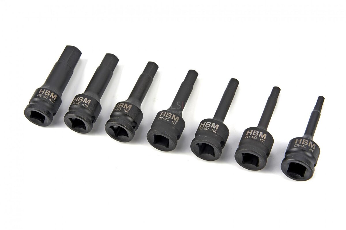 HBM 7-delt langt sekskantsokkelsett med 3/8 feste