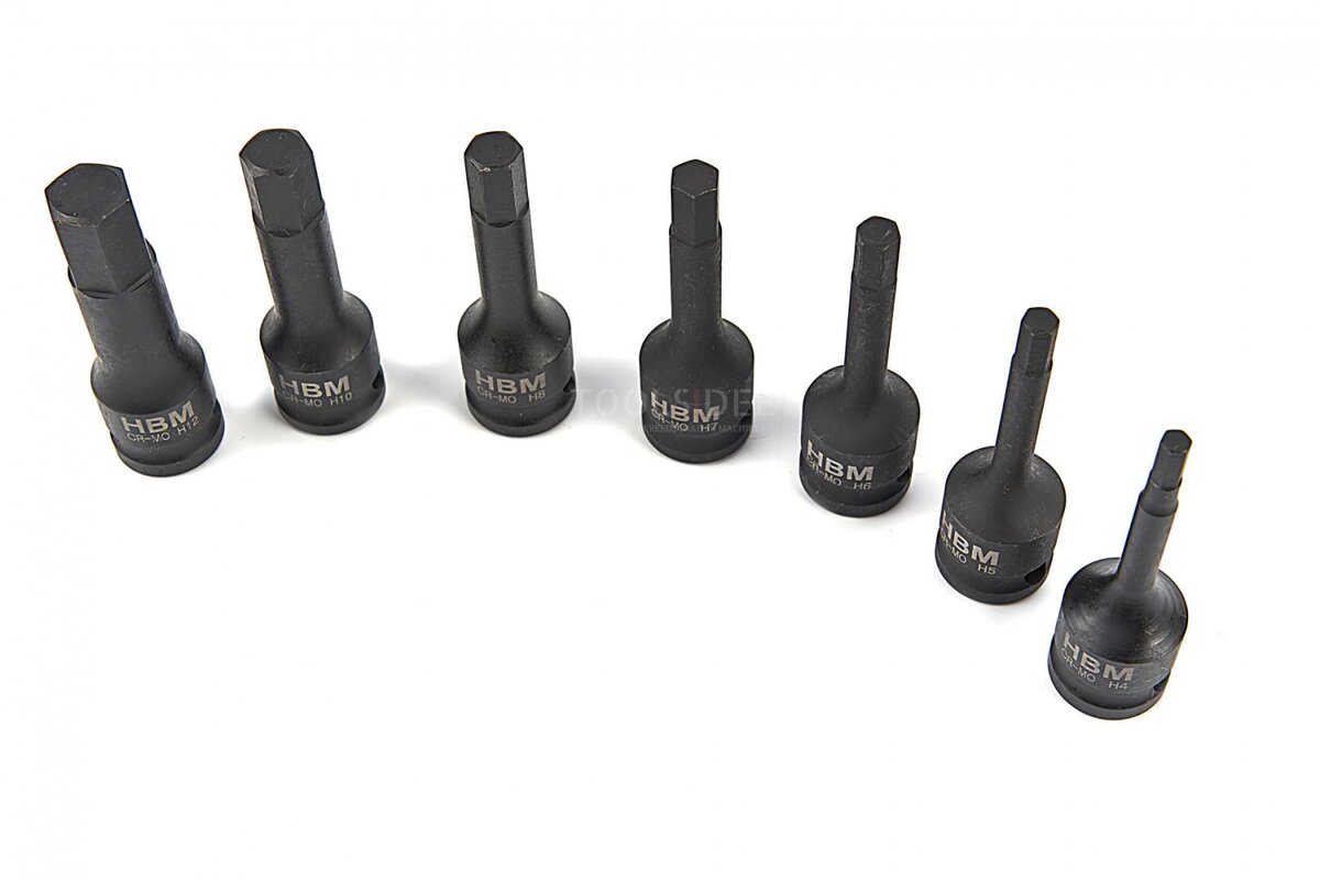 HBM 7-delt langt sekskantsokkelsett med 3/8 feste