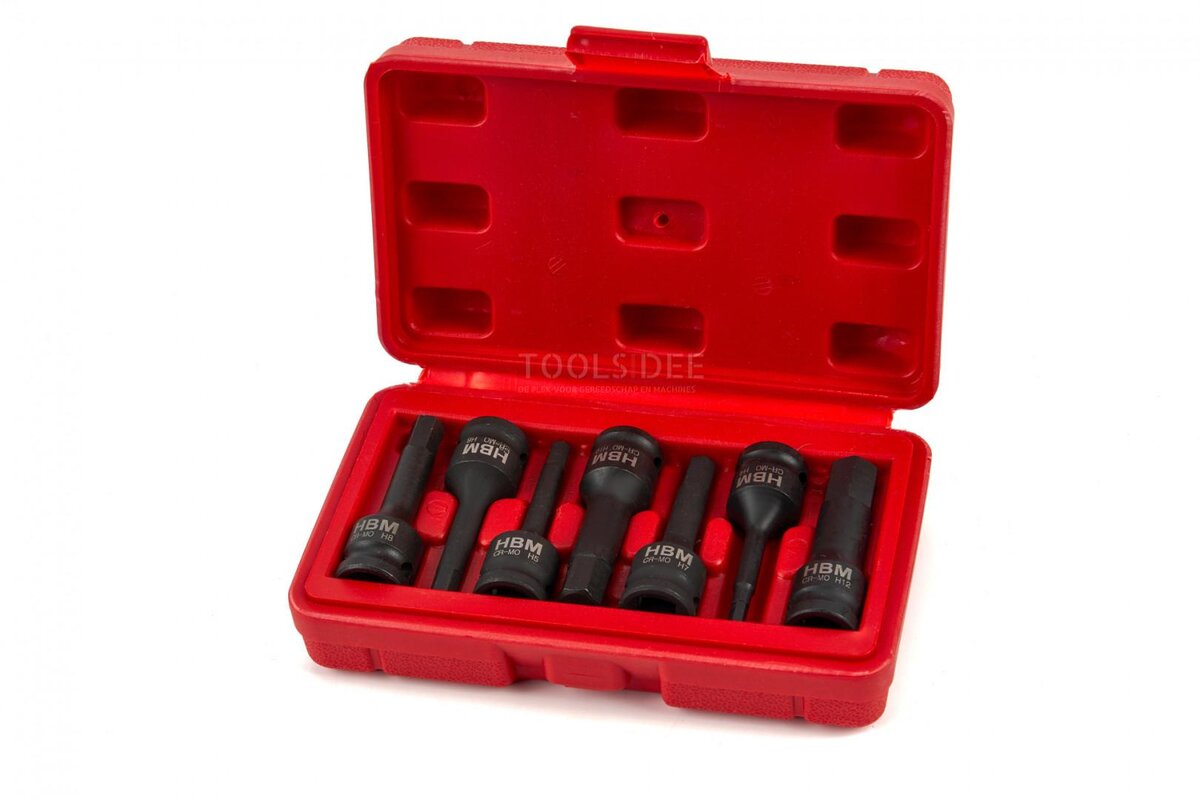 HBM 7-delt langt sekskantsokkelsett med 3/8 feste