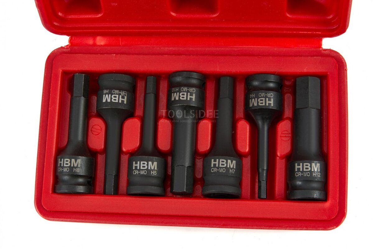 HBM 7-delt langt sekskantsokkelsett med 3/8 feste