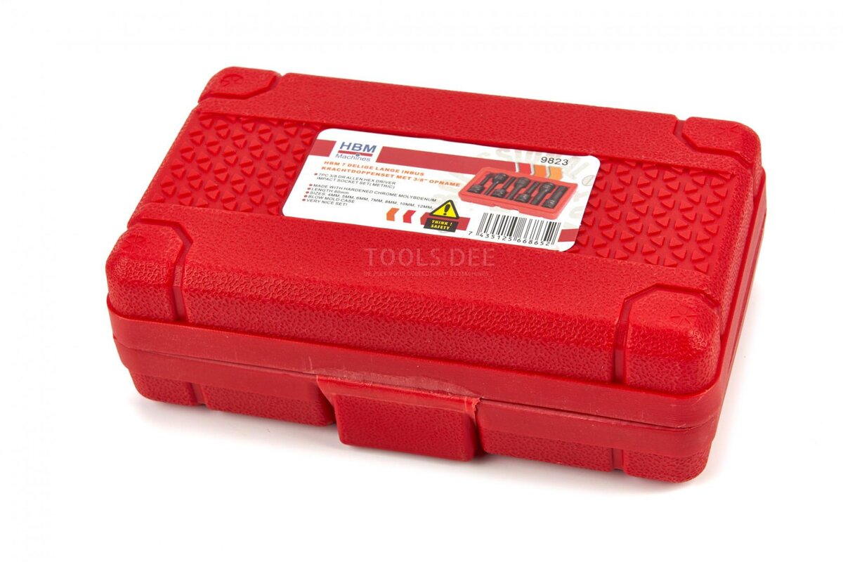 HBM 7-delt langt sekskantsokkelsett med 3/8 feste