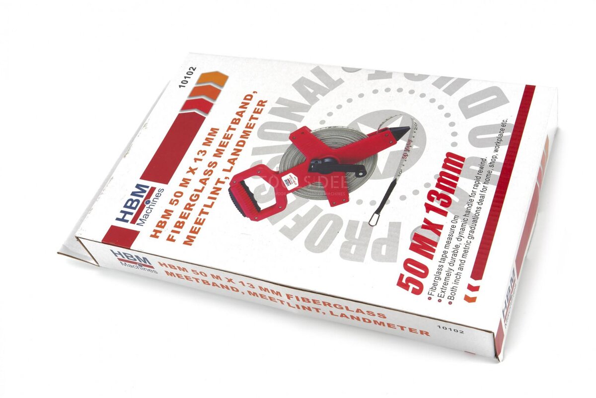 HBM 50 mx 13 mm Glasfiber målebånd, målebånd, landmåler HBM 50 mx 13 mm Glasfiber målebånd, målebånd, landmåler
