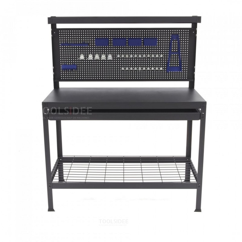HBM 122 Cm Steel Workbench With Back Wall and 33 Piece Accessories Set