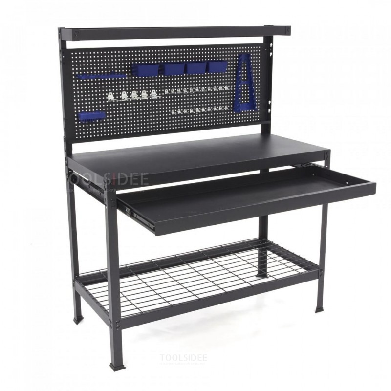 HBM 122 Cm Steel Workbench With Back Wall and 33 Piece Accessories Set