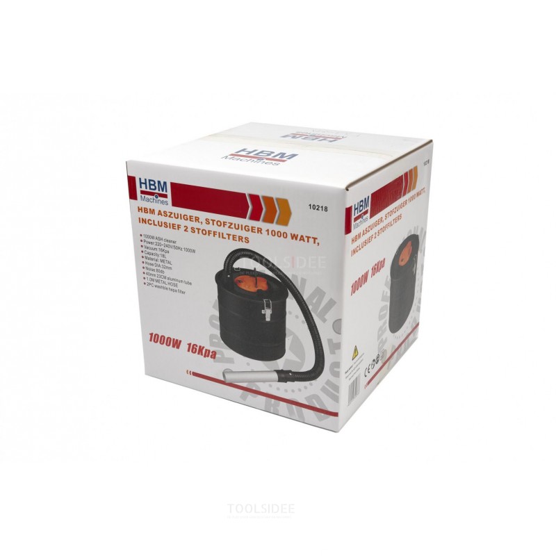 HBM Ash / BBQ Vacuum Cleaner 1000 Watt, Including 2 Dust Filters