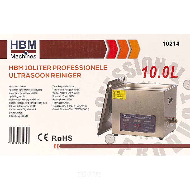 HBM 10 liter professionel ultralydsrenser