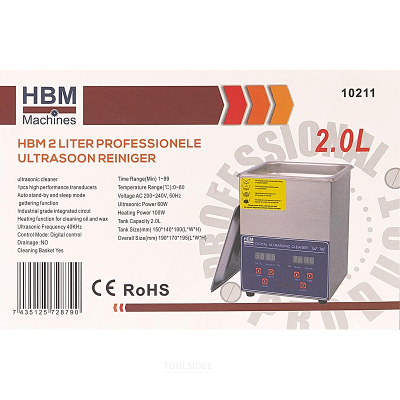 HBM 2 Liter Professionele Ultrasoon Reiniger