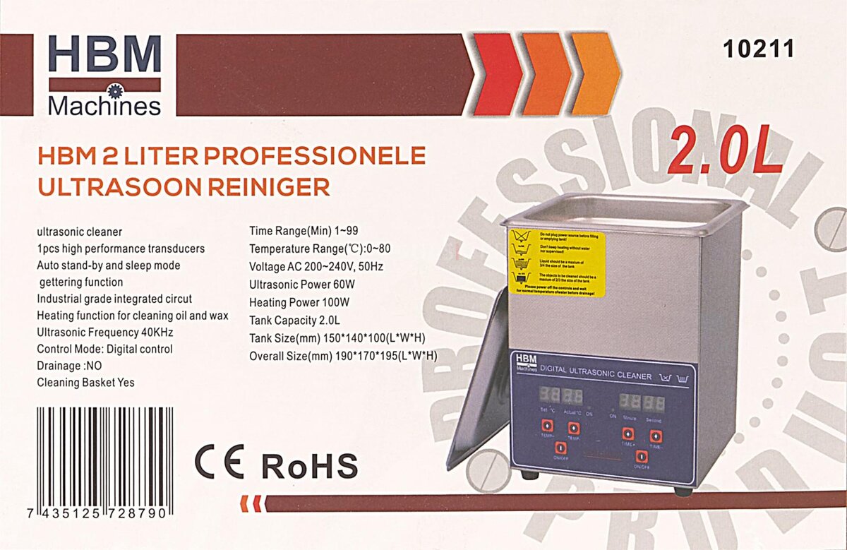 HBM 2 Liter Professional Ultrasonic Cleaner