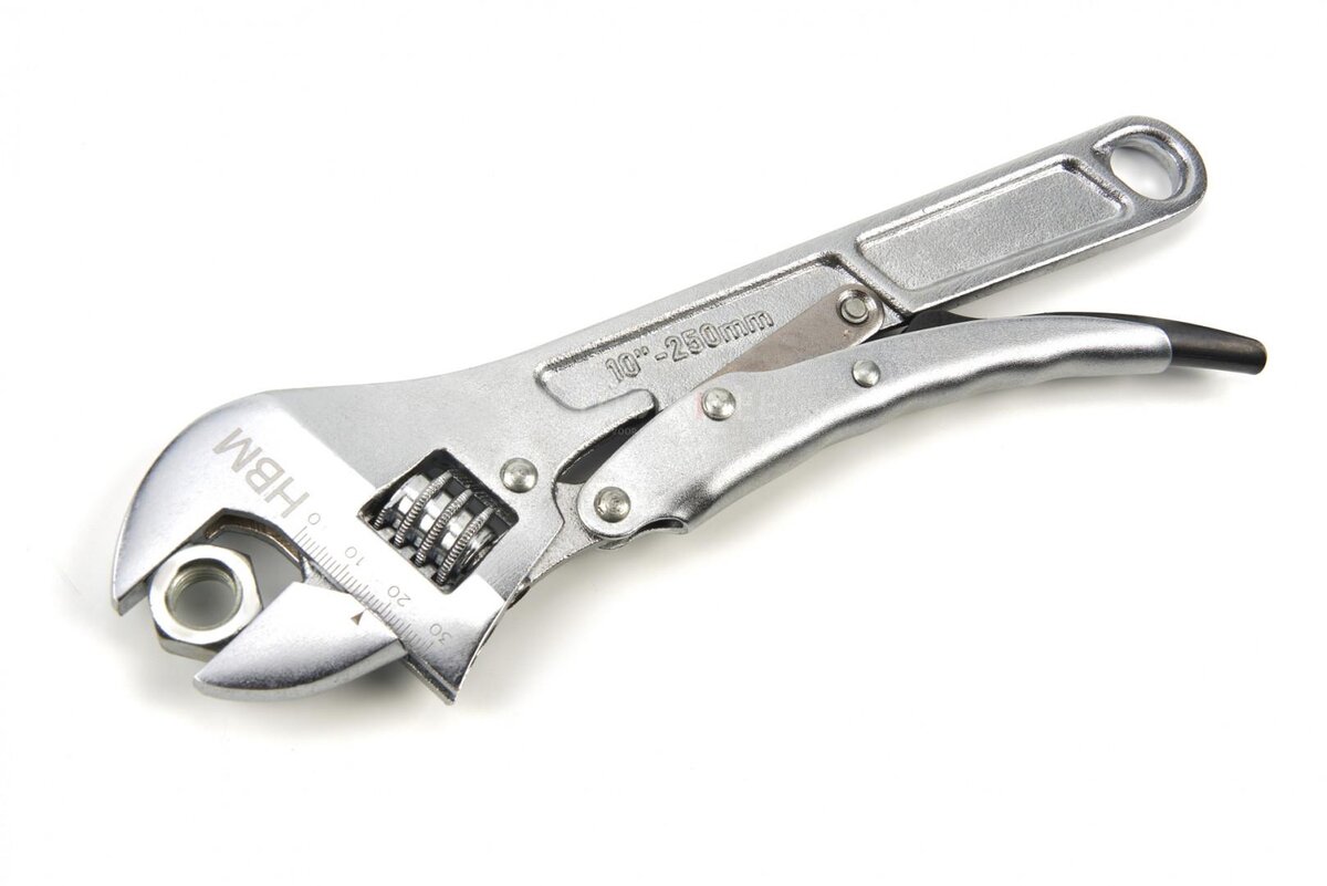 HBM 250 mm Professioneller, verstellbarer Schraubenschlüssel mit Feststellfunktion