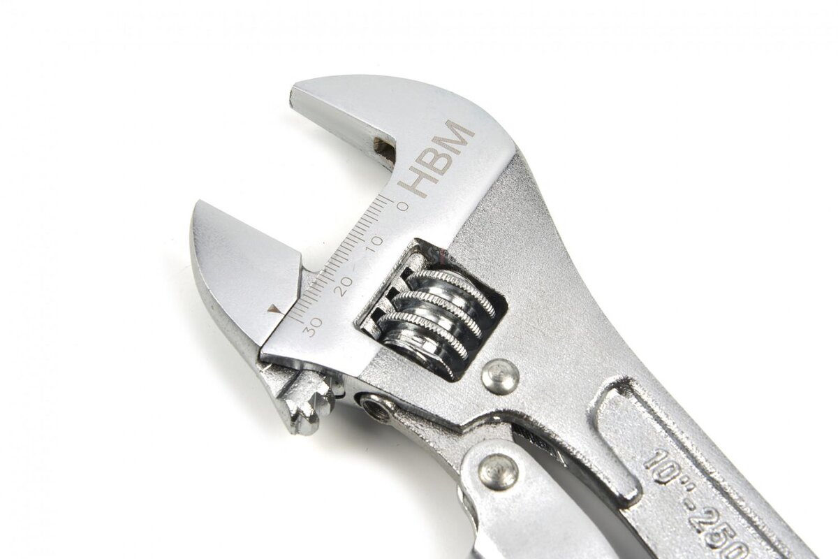 HBM 250 mm Professioneller, verstellbarer Schraubenschlüssel mit Feststellfunktion