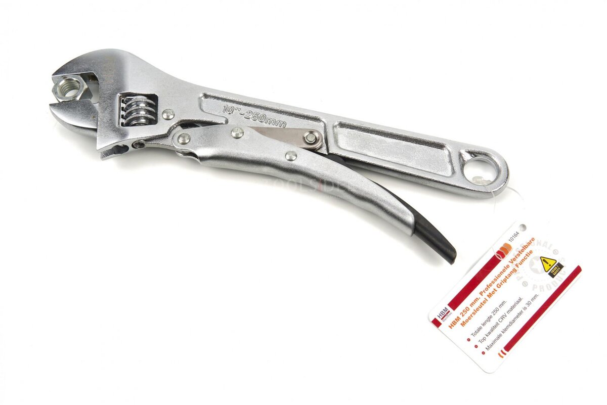 HBM 250 mm Professioneller, verstellbarer Schraubenschlüssel mit Feststellfunktion