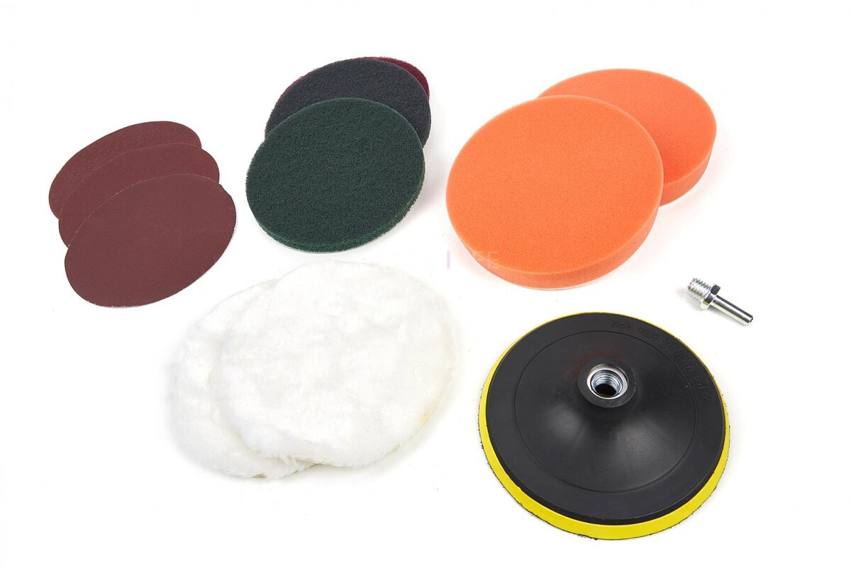 HBM poleringssett og pussesett med 12 deler med M14 og 6 mm opptak