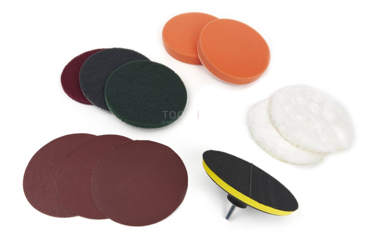 HBM poleringssett og pussesett med 12 deler med M14 og 6 mm opptak