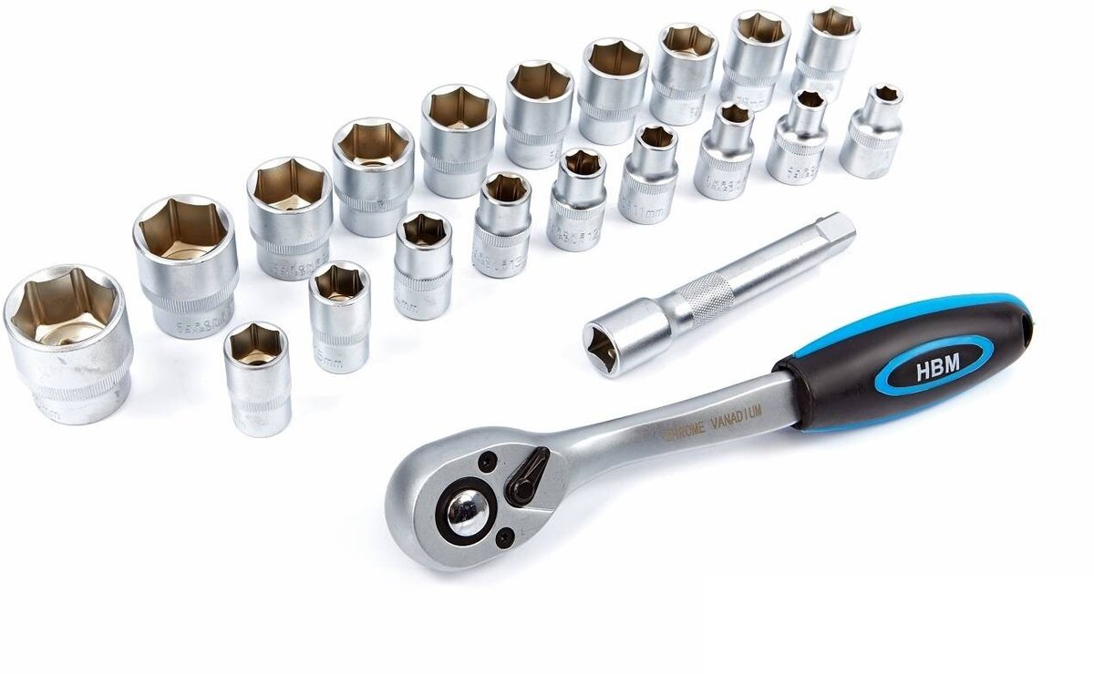 HBM 1/2 professional ratchet including 20 caps and extension
