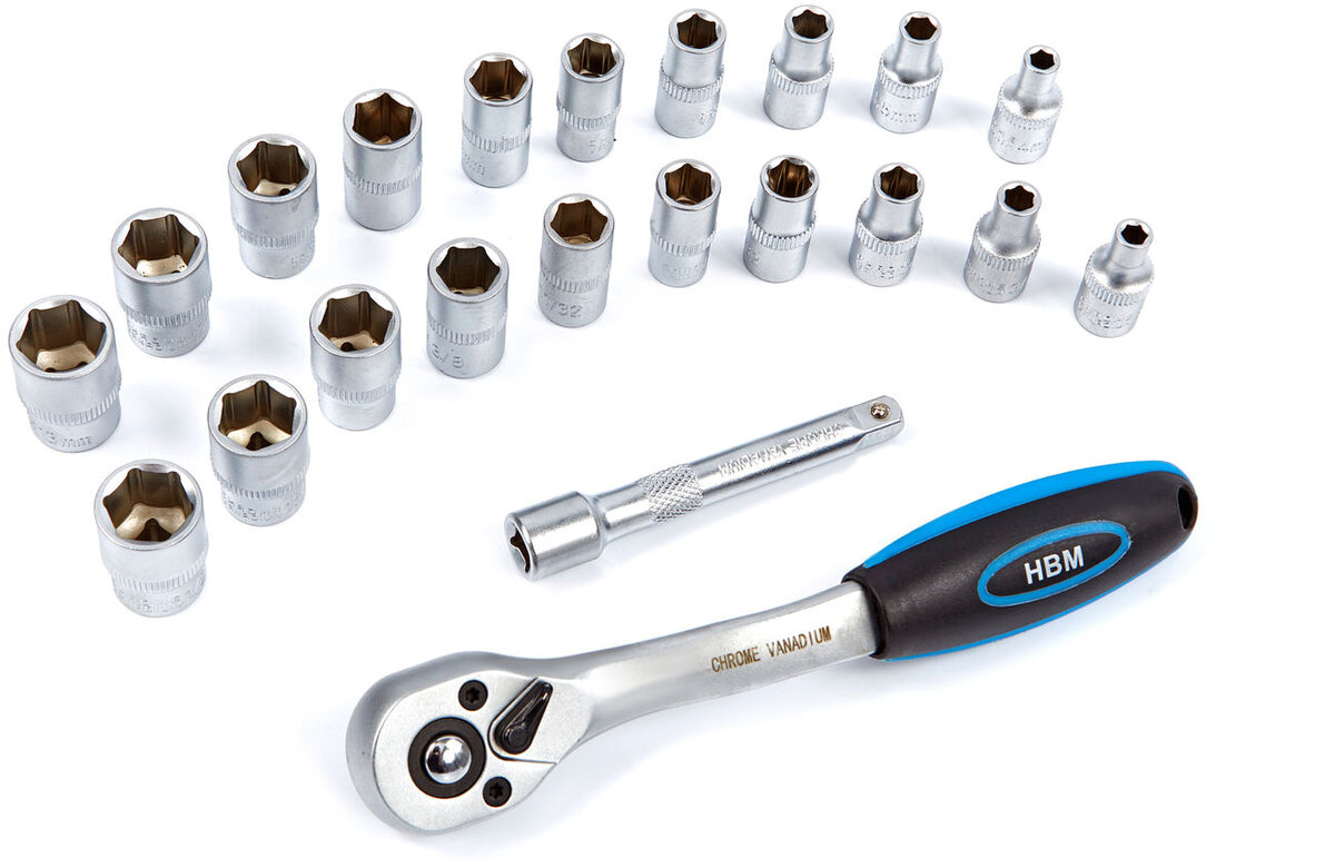 HBM 1/2 professional ratchet including 20 caps and extension