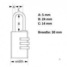 MasterLock hængelås, 30 mm, aluminium, 3 cifre