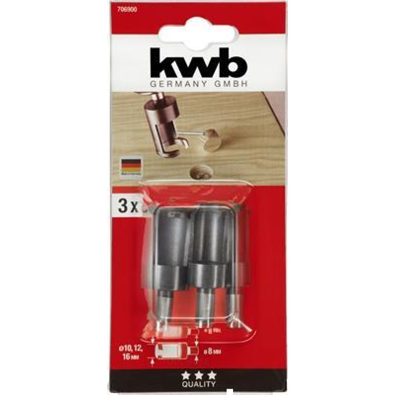 KWB Plug drill set 3-Del, Card