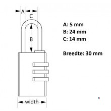 MasterLock Hængelås, 30mm, alu, 3 cifre, farve